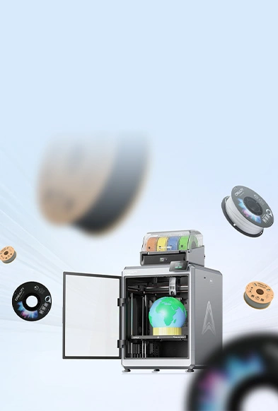 Drukarka 3D Creality z filamentami w tle